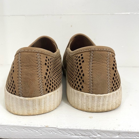 Frye Camille Perforated Leather Slip On Sneakers Ivy Brown Saddle Tan Ash Sz 9.5 - Picture 3 of 5